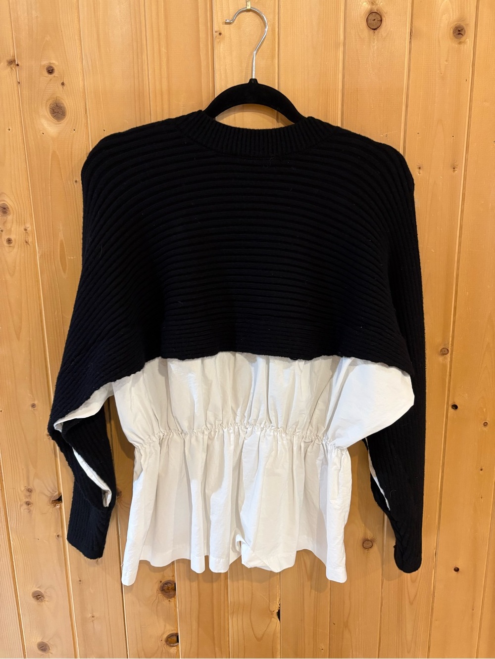 Black and White Layered Cropped Sweater Top - Women - Picture 1 of 4